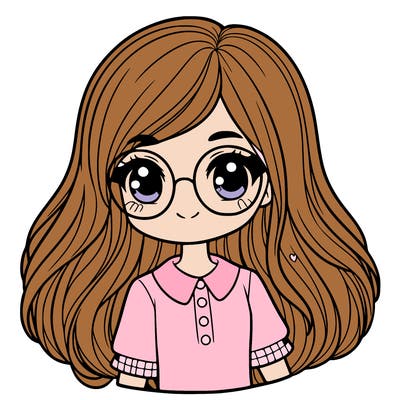 cute girl, long hair, has glasses