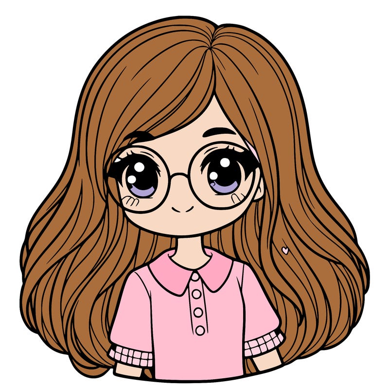 cute girl, long hair, has glasses