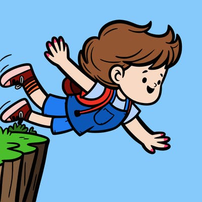 a girl jumping of a cliff