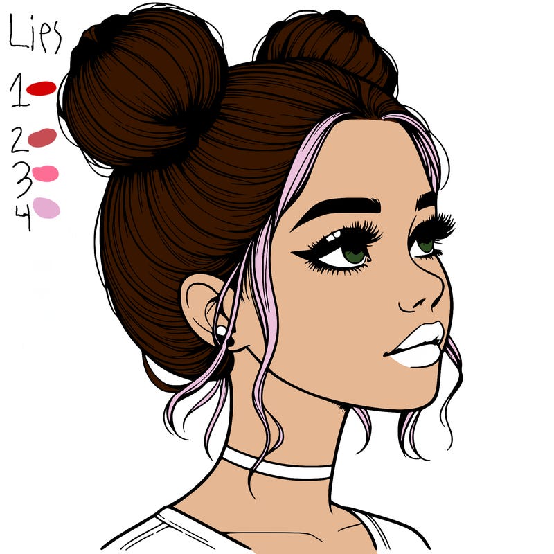 realistic girl with buns on the top of her head