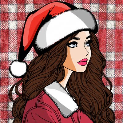 realistic girl in santa hat