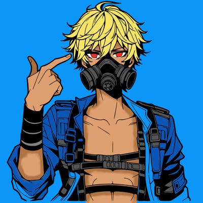 hot anime boy wearing gas mask