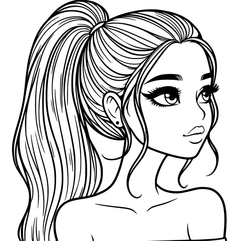 a beautiful and realistic girl with a high pony tail
