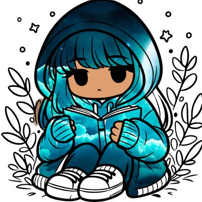 girl in oversized hoodie reading a book