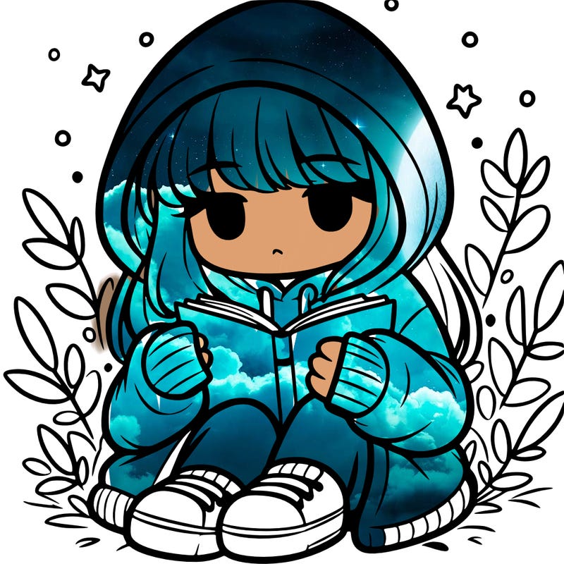 girl in oversized hoodie reading a book