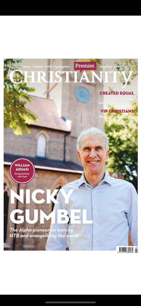 Premier Christianity Magazine cover featuring Nicky Gumbel