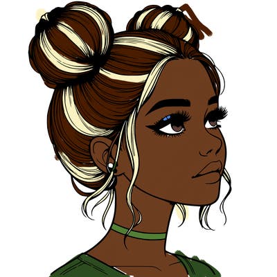 realistic girl with buns on the top of her head