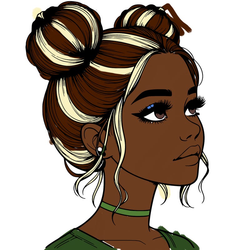 realistic girl with buns on the top of her head