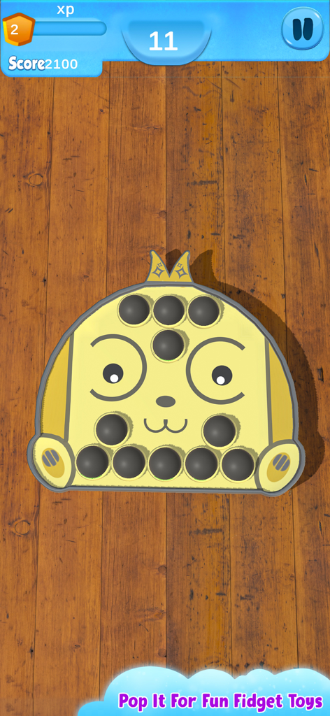 Fidget Toys 3D - Pop It Game - Yellow character pop it toy on a wooden background