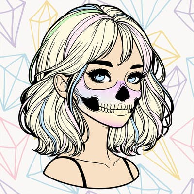 realistic girl with skull