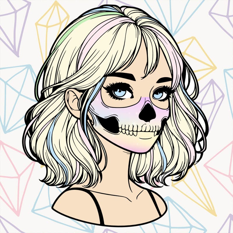 realistic girl with skull