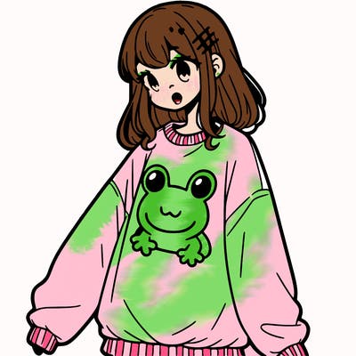 girl wearing frogging sweatshirt
