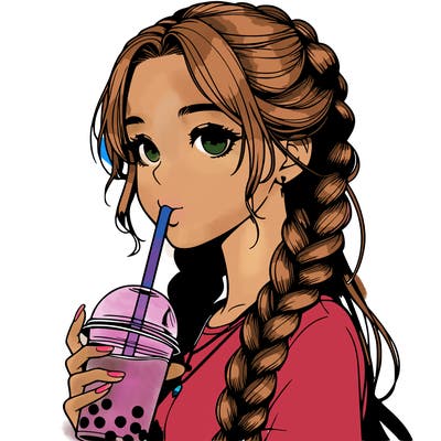 realistic girl with braided hair drinking boba