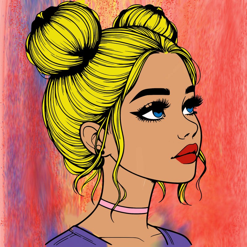 realistic girl with buns on the top of her head