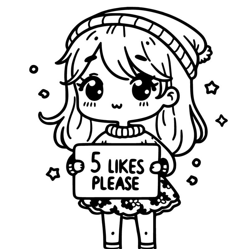 girl wearing  a sweater  and cute skirt  and holding a sign that says 5 likes please