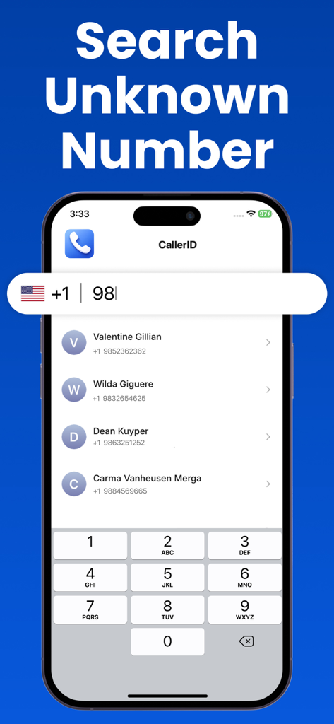 Interface for searching unknown phone numbers in the CallerID app