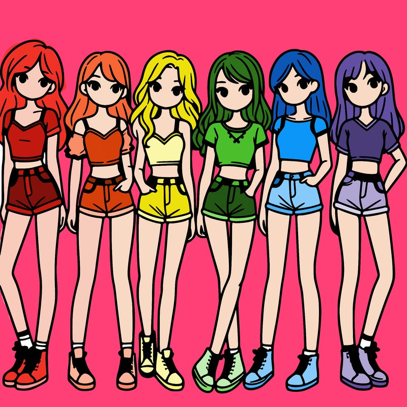 a group of girls wearing crop tops and shorts