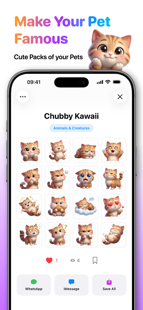 StickerVerse: AI Sticker Maker - A collection of cute 3D cat stickers in the StickerVerse app interface