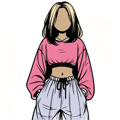 realistic girl faceless with baggy pants and a crop top