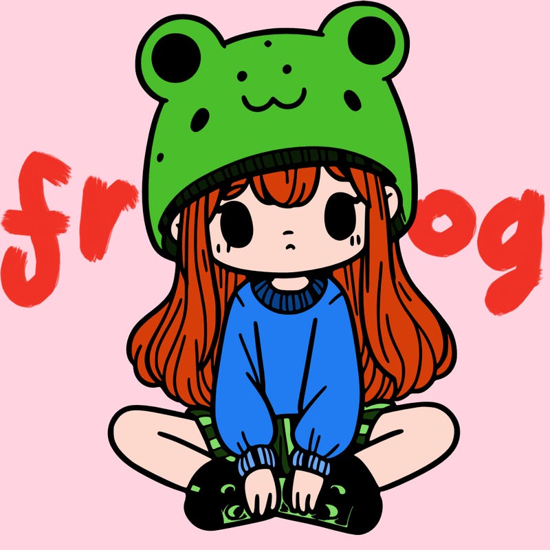 a girl wearing a frog hat and some frog socks