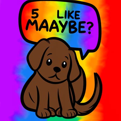 a puppy that says 5 like maybe