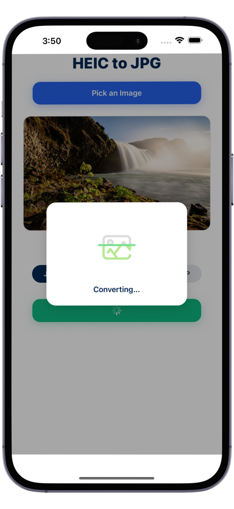 HEIC Converter: JPG PDF PNG - Oberfläche der HEIC Converter App, die die Konvertierung eines Fotos in JPG zeigt