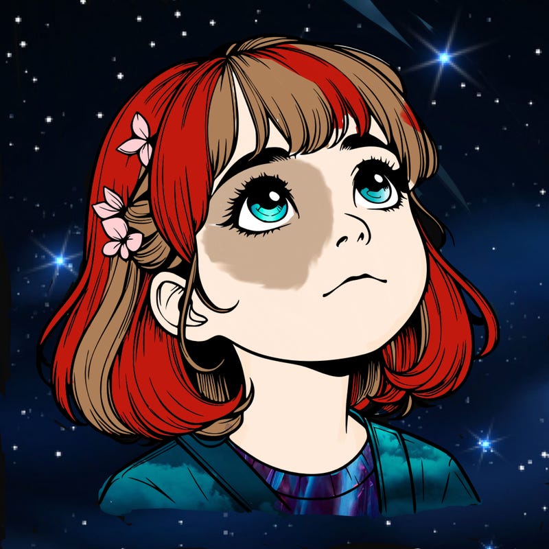 realistic girl looking up