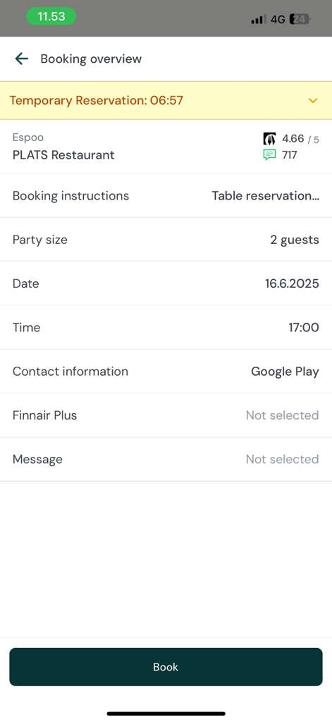 TableOnline - Reservations - Booking overview for a restaurant table in the TableOnline mobile app
