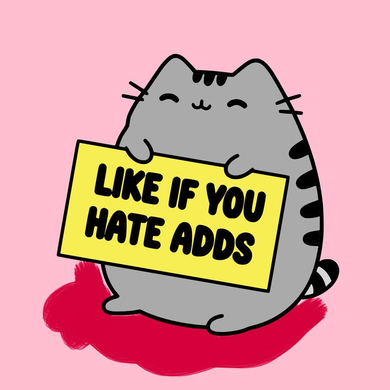 a kawii pusheen cat holding a sign that says like if you hate adds