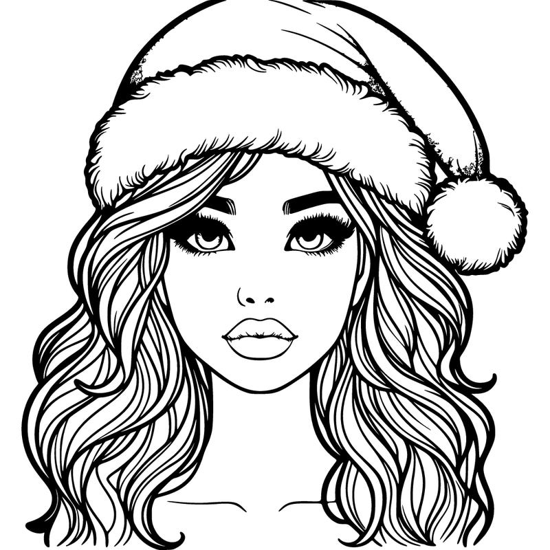 one christmas girl with a santa hat, a realistic lips