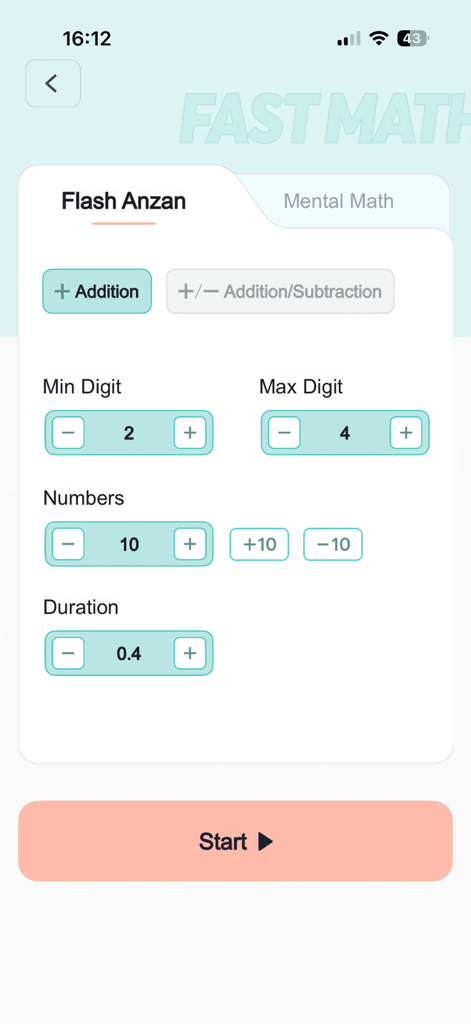 Abacus Mental Math Training - Configuración personalizable de Flash Anzan para practicar cálculo mental