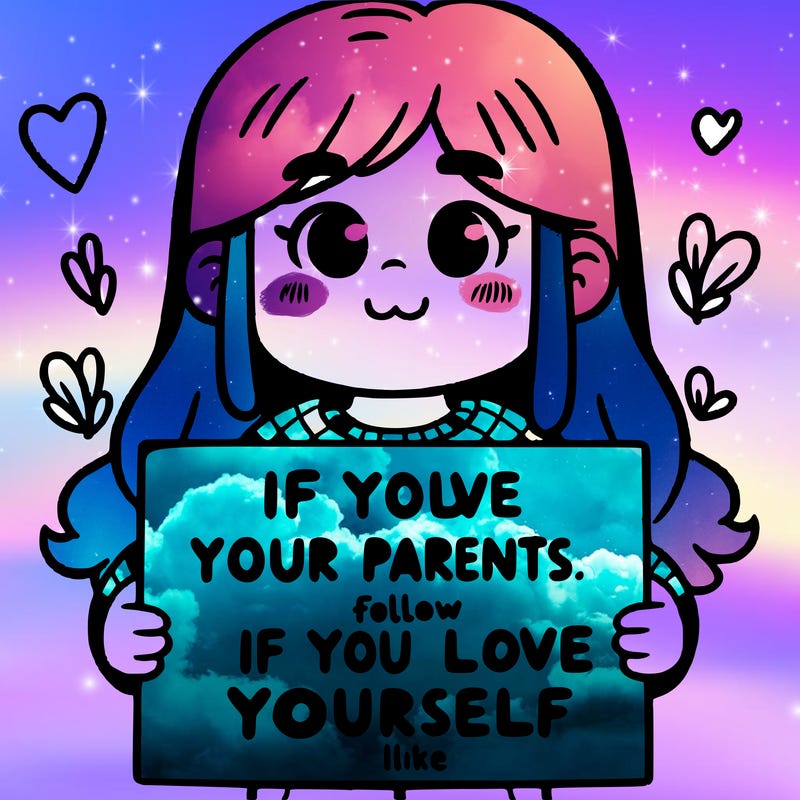 girl holding a sight that says if you love your parents follow . if you love yourself like