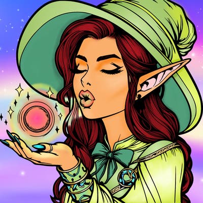 realistic elf casting a spell with lips