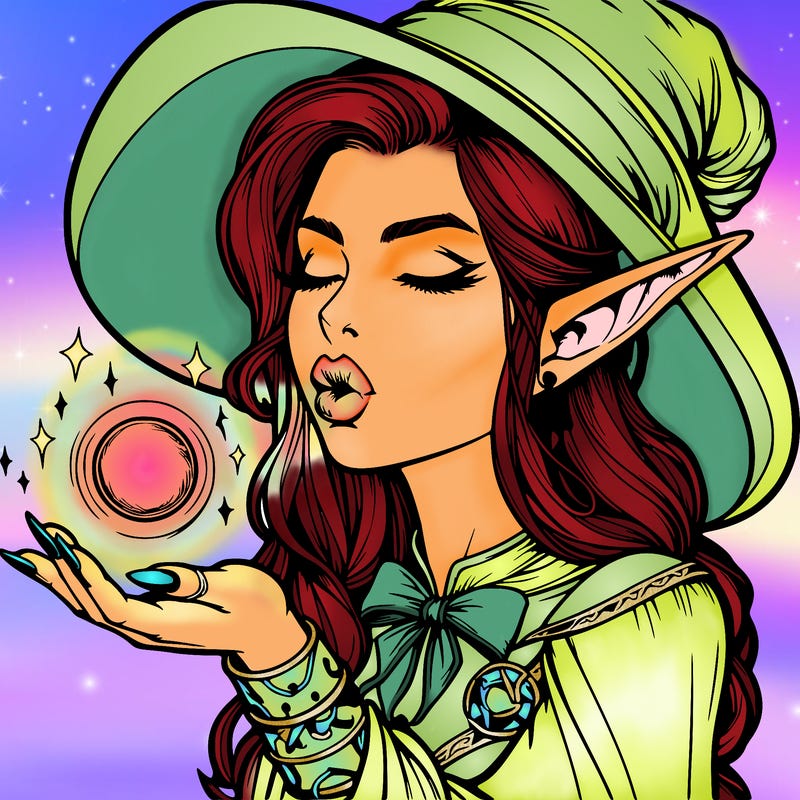 realistic elf casting a spell with lips