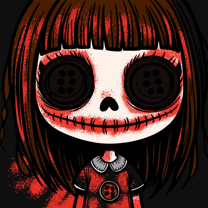 creepy girl with button eyes