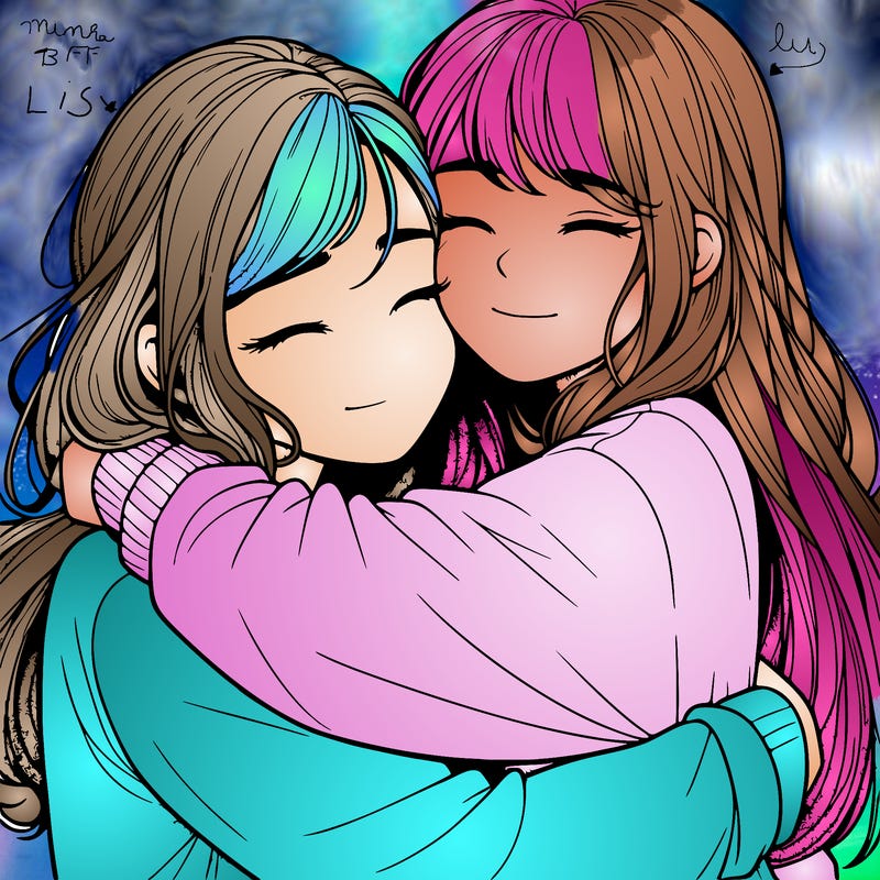realistic two girls hugging