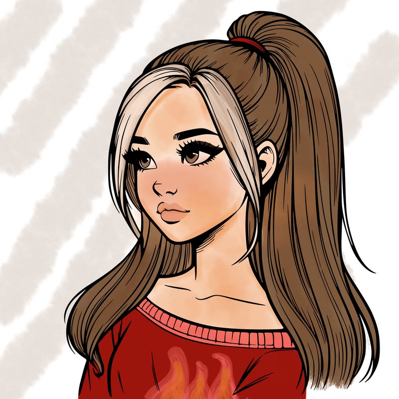 realistic girl with a high ponytail