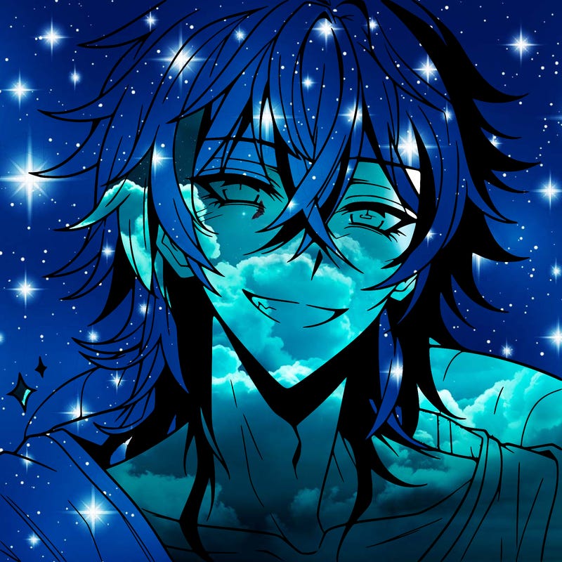 hot anime boy with long ish hair and a has a grin