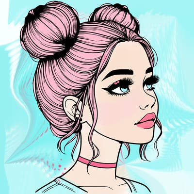 realistic girl with buns on the top of her head