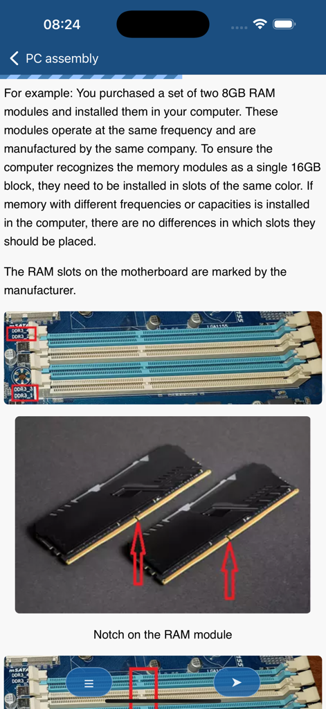 Instrucciones para instalar módulos de RAM en las ranuras de la placa base con diagramas.
