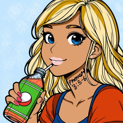 a realistic girl drinking soda