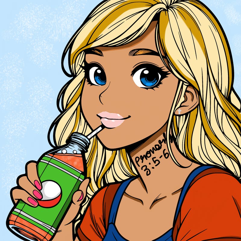 a realistic girl drinking soda