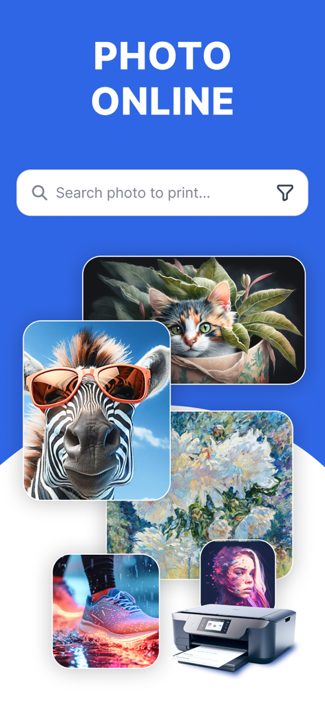 Smart Air Printer: Scan & Edit - Interfaz de búsqueda y selección de fotos en línea para impresión inalámbrica