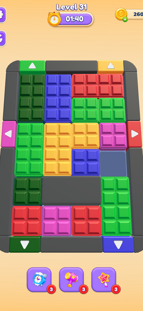 Block Out Master: Color Jam 3D - Block Out Master Color Jam 3D puzzle board with colorful 3D blocks and sliding movement mechanics