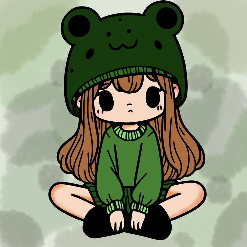a girl wearing a frog hat and some frog socks