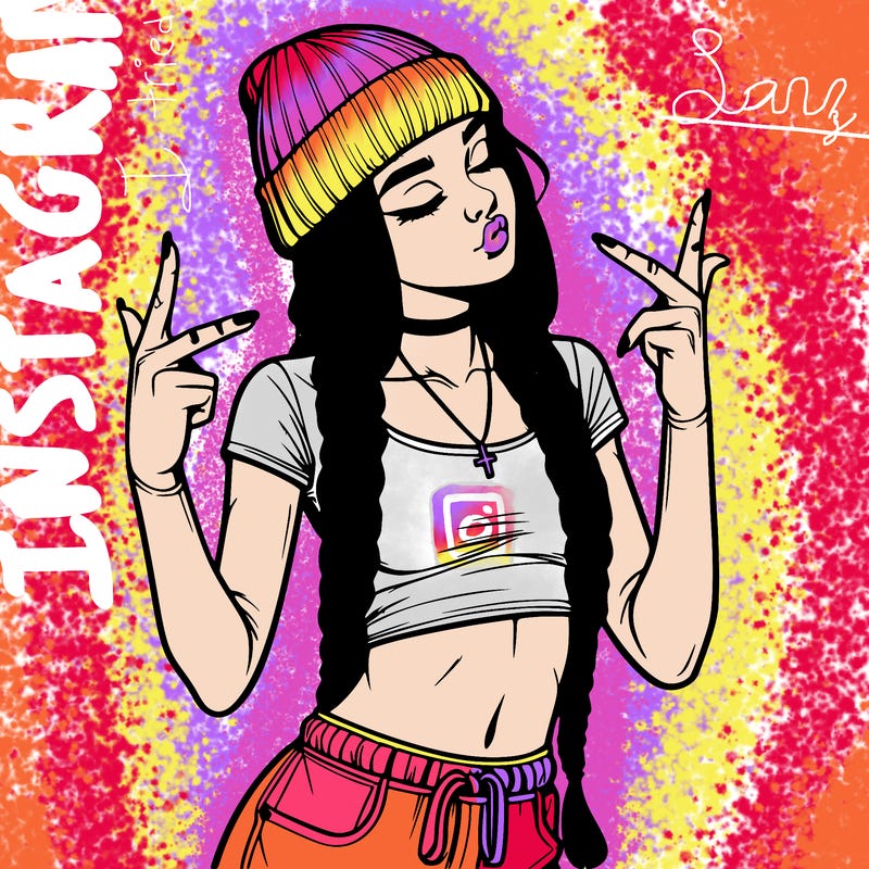 realistic teenage girl with braids and a beanie and crop top doing 🫶🏼