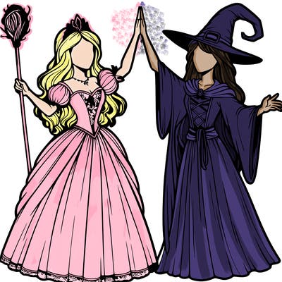 detailed realistic split of a princess and a witch