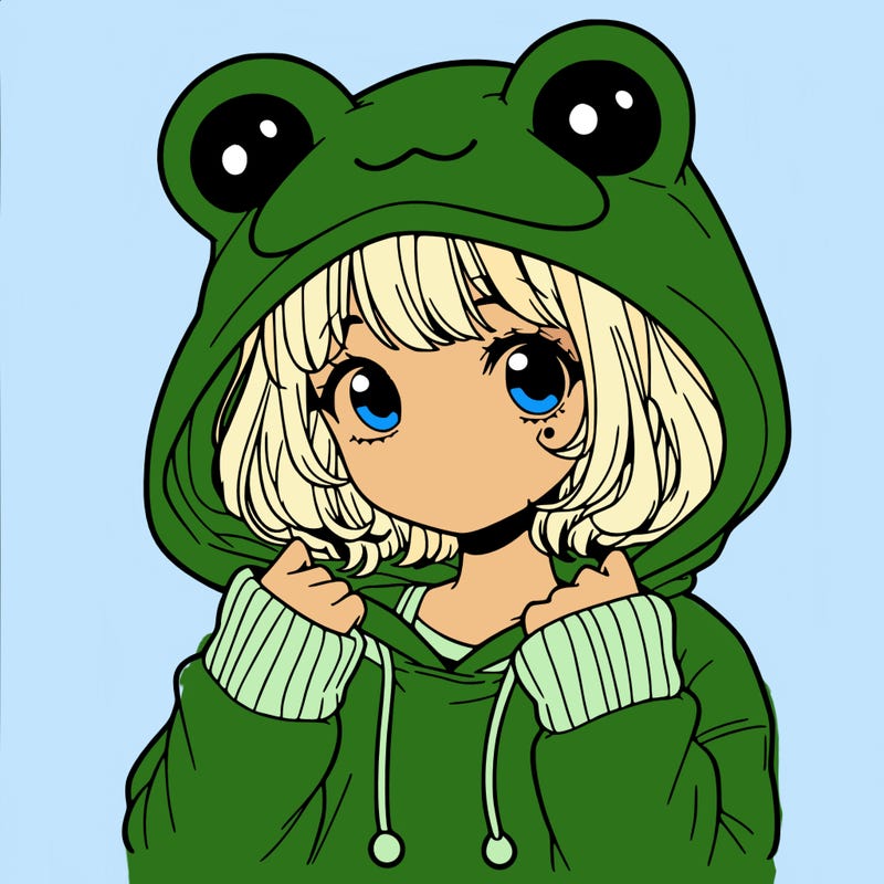a cute teenage girl wearing a frog hoodie