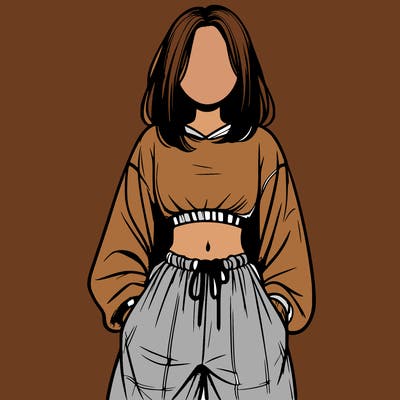 realistic girl faceless with baggy pants and a crop top