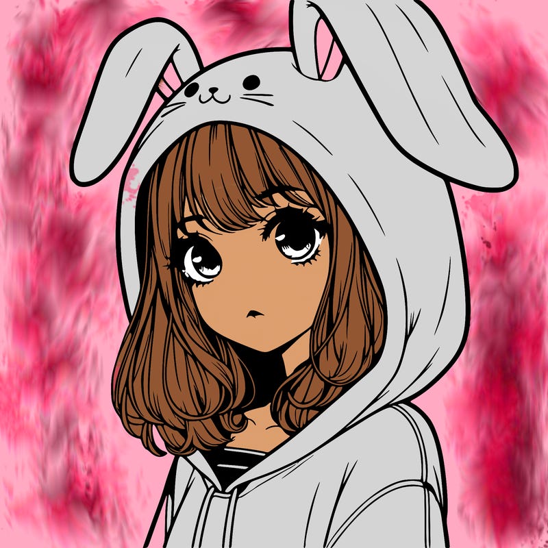 realistic girl wearing a bunny hoodie